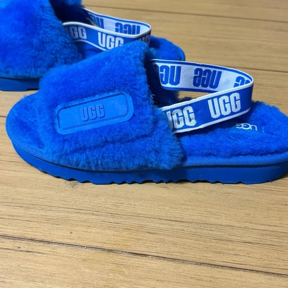 UGG Fluffita Royal Blue Faux Fur Slingback Slipper Slides Kids Size‎ 5